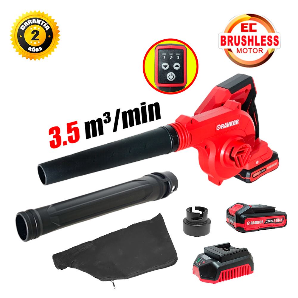 Sopladora Aspiradora Inalambrica Rankor RLAB2001 20V 3.5m3/min 2Bat x 2Ah Brushless